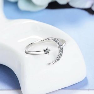 925 Sterling Silver Moon & Star Resizable Ring